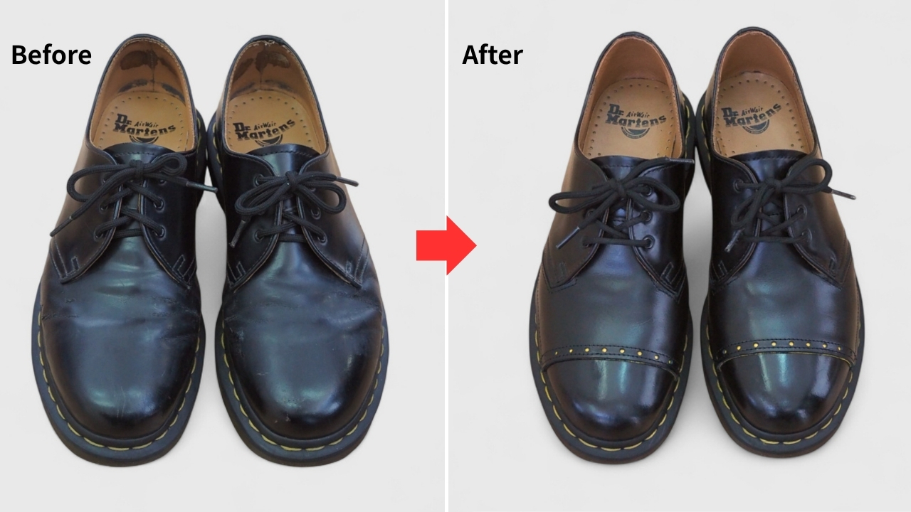 ドクターマーチン3ホール 1461のチャールズパッチとカカト補修